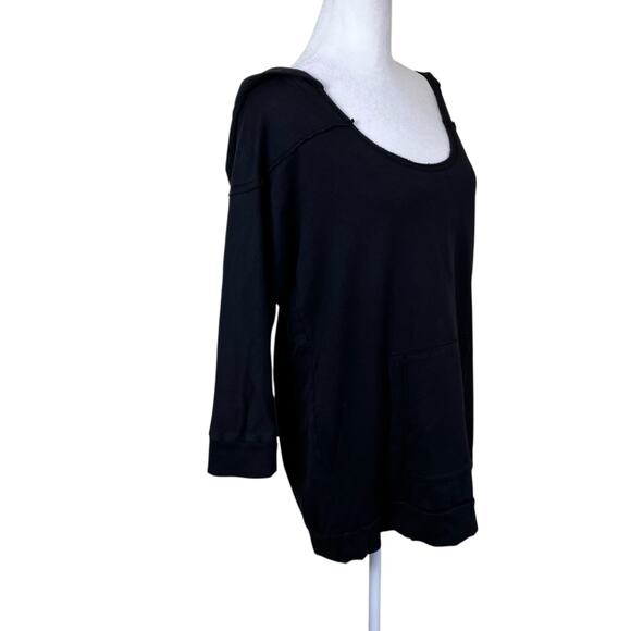 Free People Intimately Sz L Y2K Style Slouchy Hoodie Sweatshirt 3/4 Sleeve Black - Picture 5 of 16